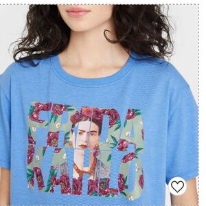 Frida Kahlo Short Sleeve Blue Rose Graphic Tee NEW